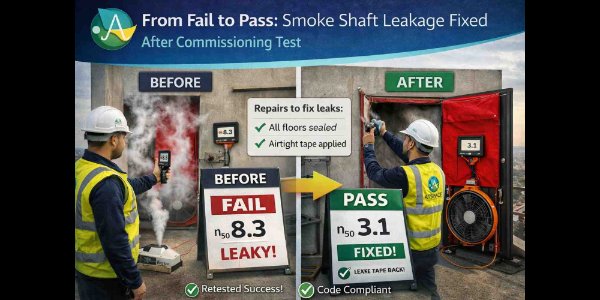 From Fail to Pass: Smoke Shaft Leakage Fixed After Commissioning Test