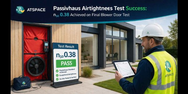Passivhaus Airtightness Test Success: n50 0.38 Achieved on Final Blower Door Test